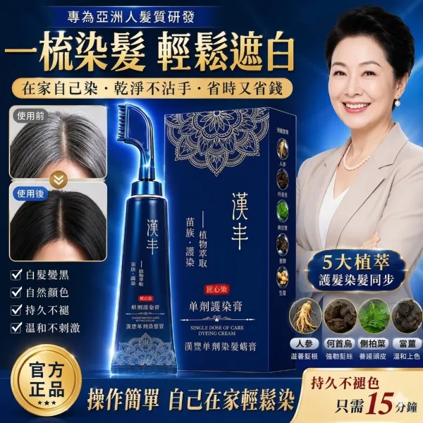 🖤 標題：白髮救星！苗染二代易染梳，梳一梳就變黑，告別美髮院！ ✨ 📢 染髮不再求人！自己在家 15 分鐘搞定 還在忍受美髮院昂貴又耗時的染髮嗎？😫 還是受夠了傳統染髮劑調配得亂七八糟？ 苗染全新二代升級版，把染髮膏跟梳子合二為一！輕輕一按、隨手一梳，白髮瞬間隱形，在家就能染出高級感！ 商品圖片 1