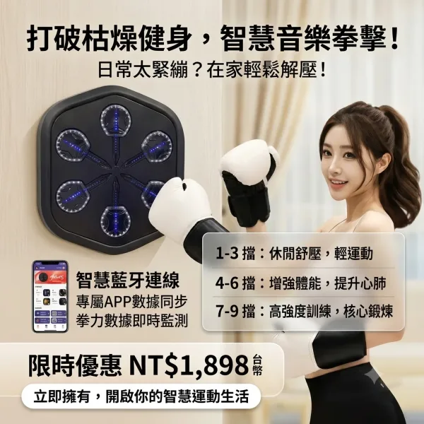holdbody三代智能音樂拳擊機，增加了氣囊+壓力傳感器設計，讓運動更有節奏感。輕松釋放壓力，燃燒脂肪，可承受200公斤的擊打力，藍牙無線連接，讓每一拳都伴著動感旋律，在快樂中開啓運動模式！ 商品圖片 1
