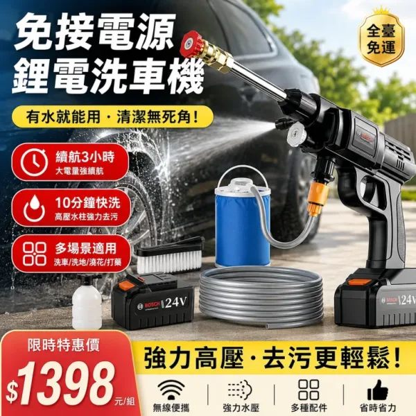 【德國進口】家用無綫高壓洗車機,便携式澆菜打農藥,充電鋰電池超長續航 商品圖片 1